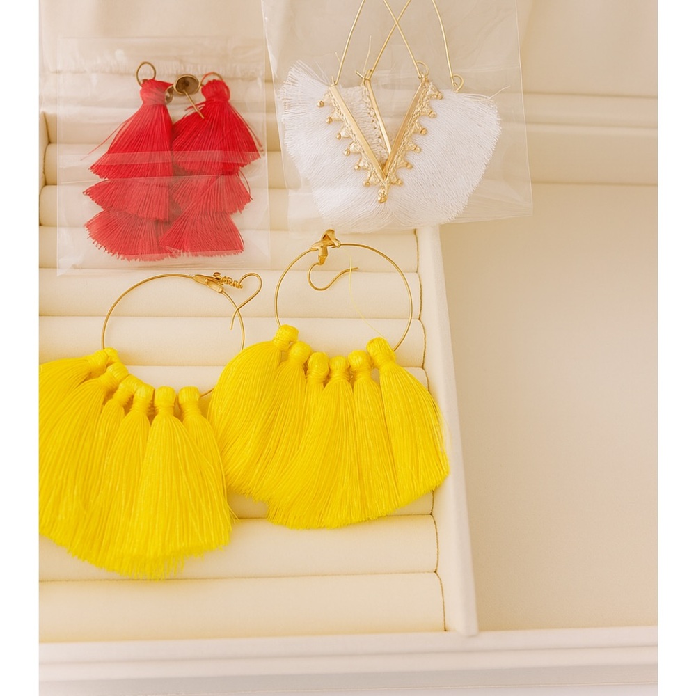 Yellow Tassel Hoop Earrings